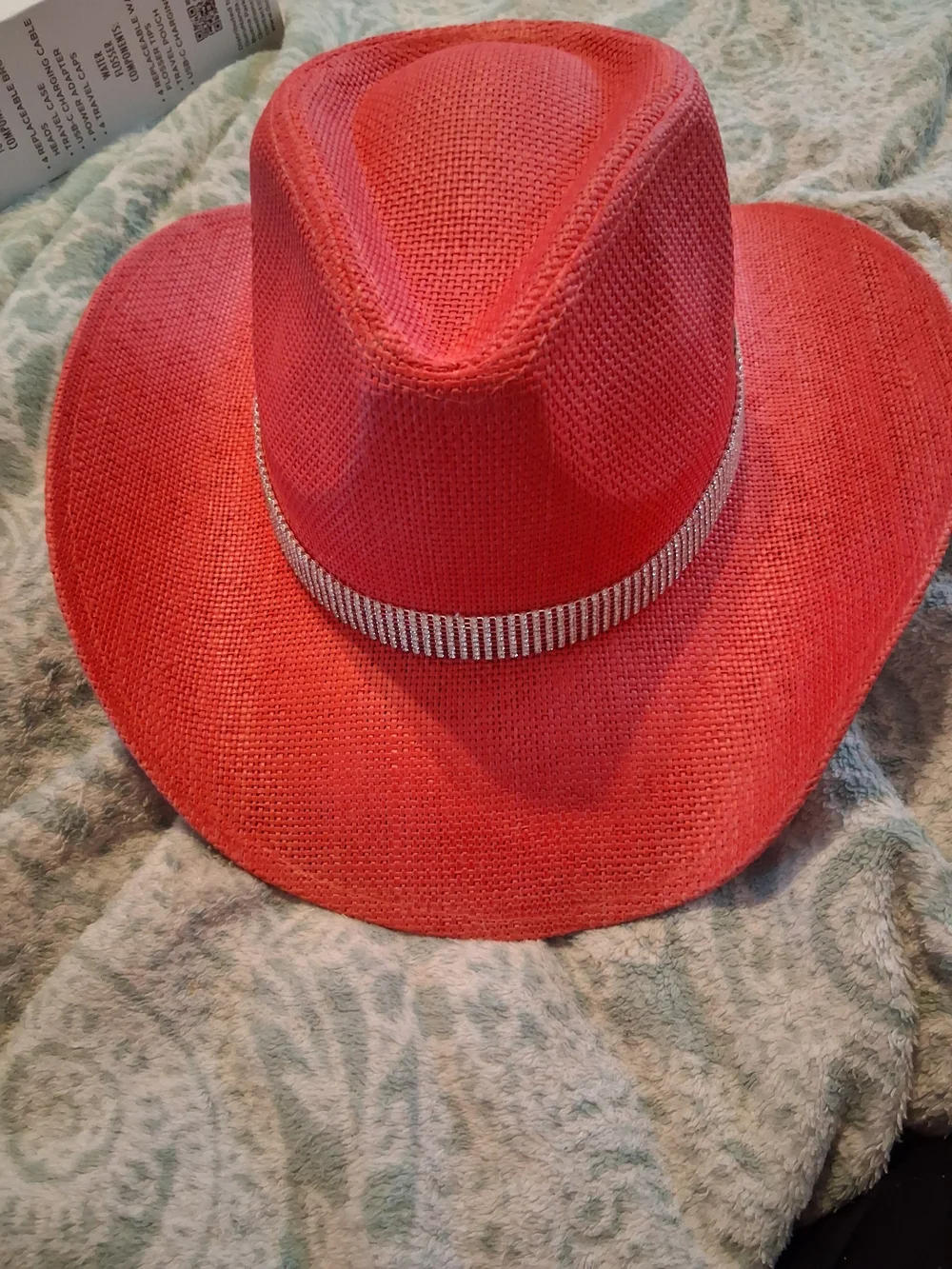 Hot Pink Straw Cowboy Hat with Rhinestone Band